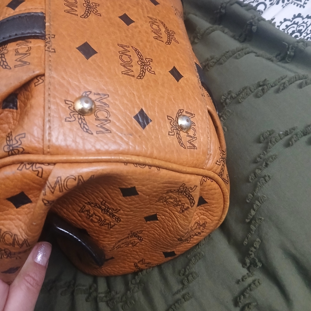 MCM Cognac and Black Logo Satchel - Picture 8 of 8